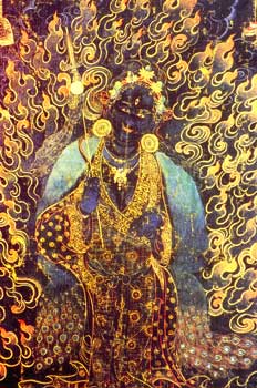 Particolare di pittura in oro su fondo nero